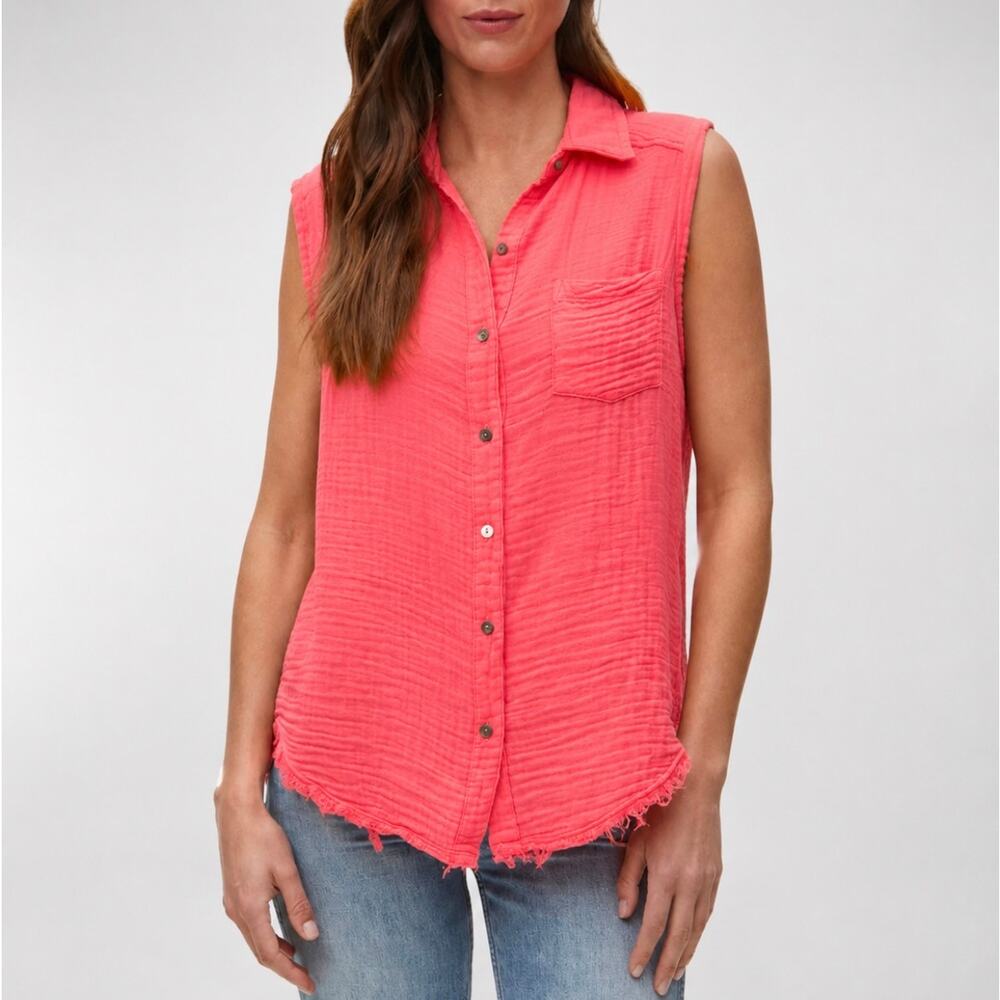 Michael Stars Monique Gauze Button Down Tank Pink Coral Small NWOT